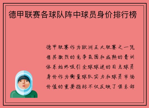 德甲联赛各球队阵中球员身价排行榜